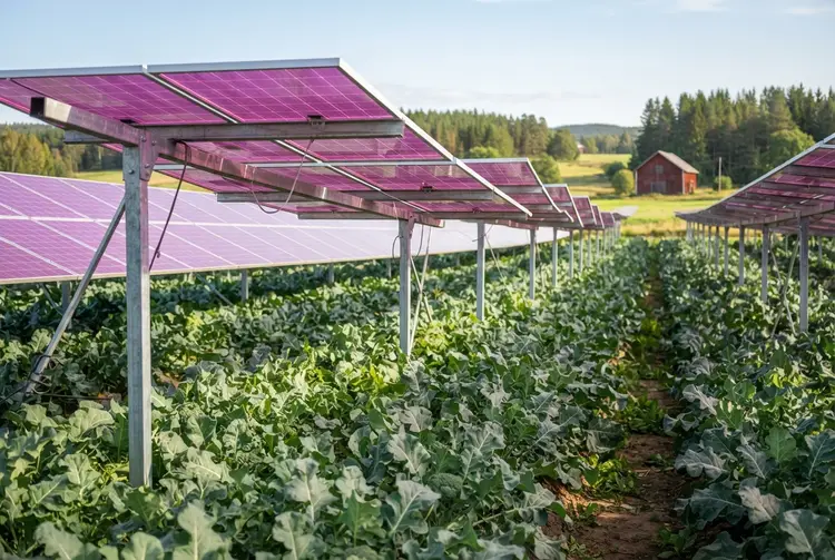 Magenta Solar Panels Share Sunlight With Crops in Agrivoltaic Test