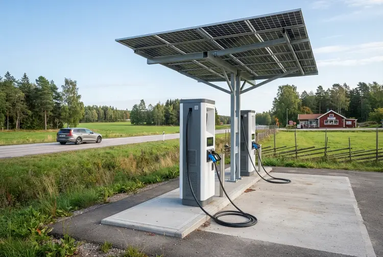 Solar and battery slash grid needs for 360 kW rural EV charging in Sweden
