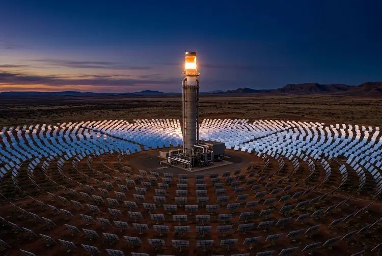 South Africa Overlooking Solar Technology That Generates Power After Sunset